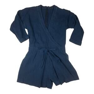Madewell women's medium kimono linen blend blue Textured shorts Romper